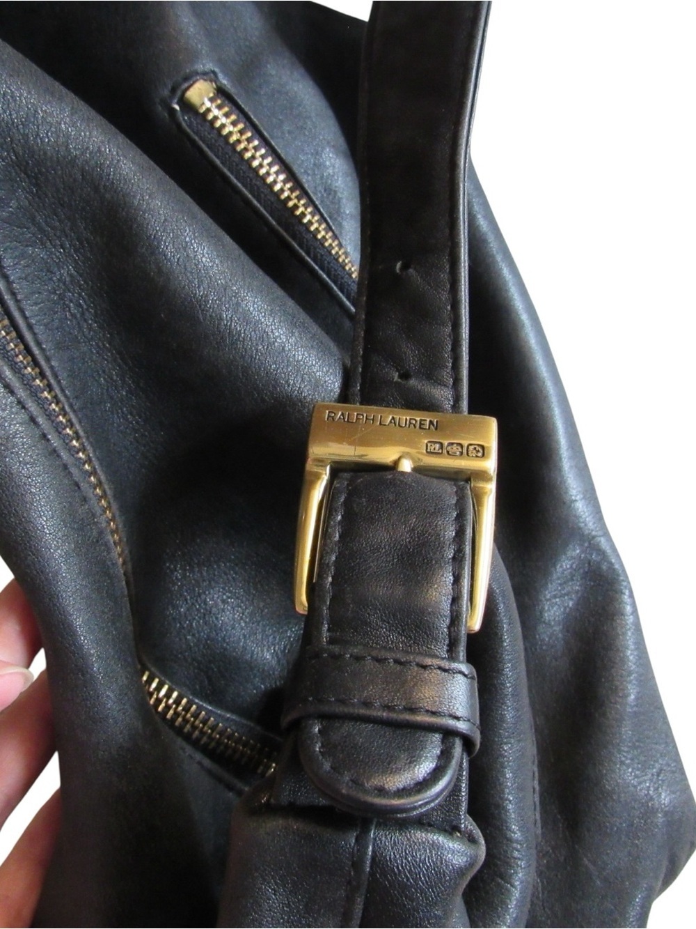 Ralph Lauren Black Leather Shoulder Bag Classic Minimalist Adjustable Strap - Picture 5 of 8